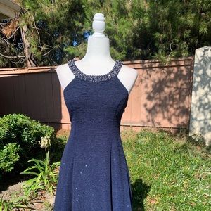 Betsy and Adam beaded, sparkling, deep blue dress